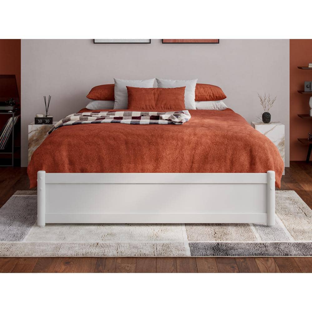 Barcelona White Full Wood Panel Platform Bed with Storage Drawers