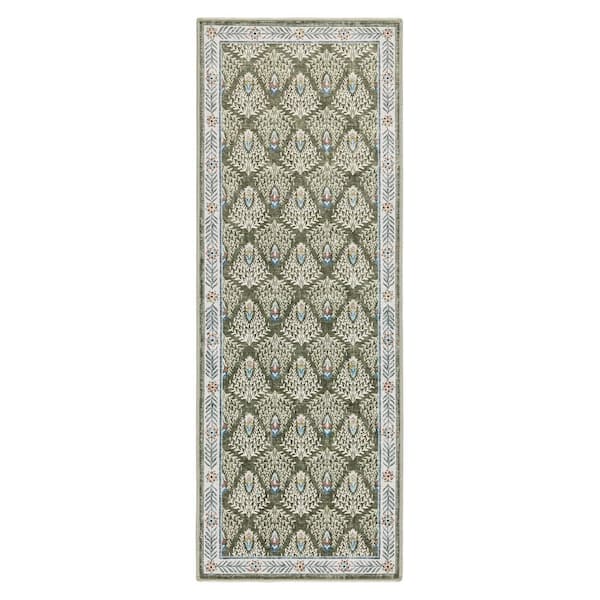 EVERWASH Haven 2 ft. 6 in. x 7 ft. Brown Geo Border Washable Area Rug