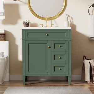 30 in. W x 18 in. D x 33 in. H Single Sink Freestanding Bath Vanity in Green with White Engineered Marble Top