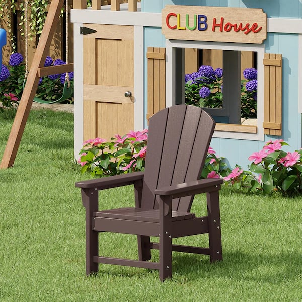 Children's Laguna Outdoor Patio All Weather Fade Resistant Kids Poly Plastic Adirondack Chair in Dark Brown