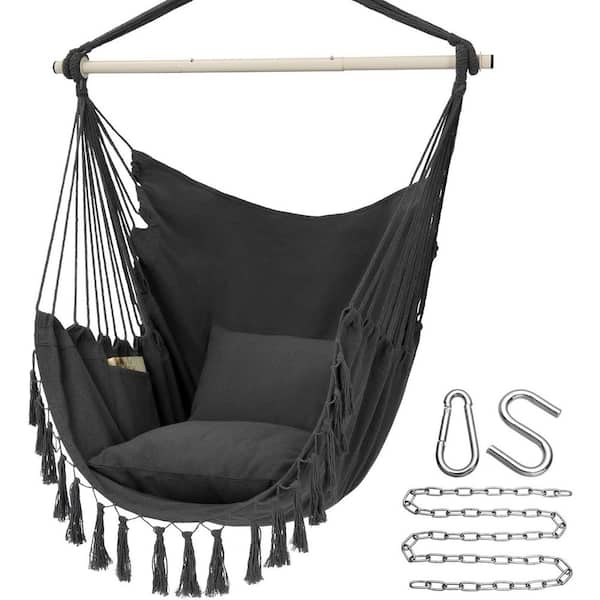 Fawey 38 in. Dark Grey Hammock Chair HangingRope Swing with 2 Cushions