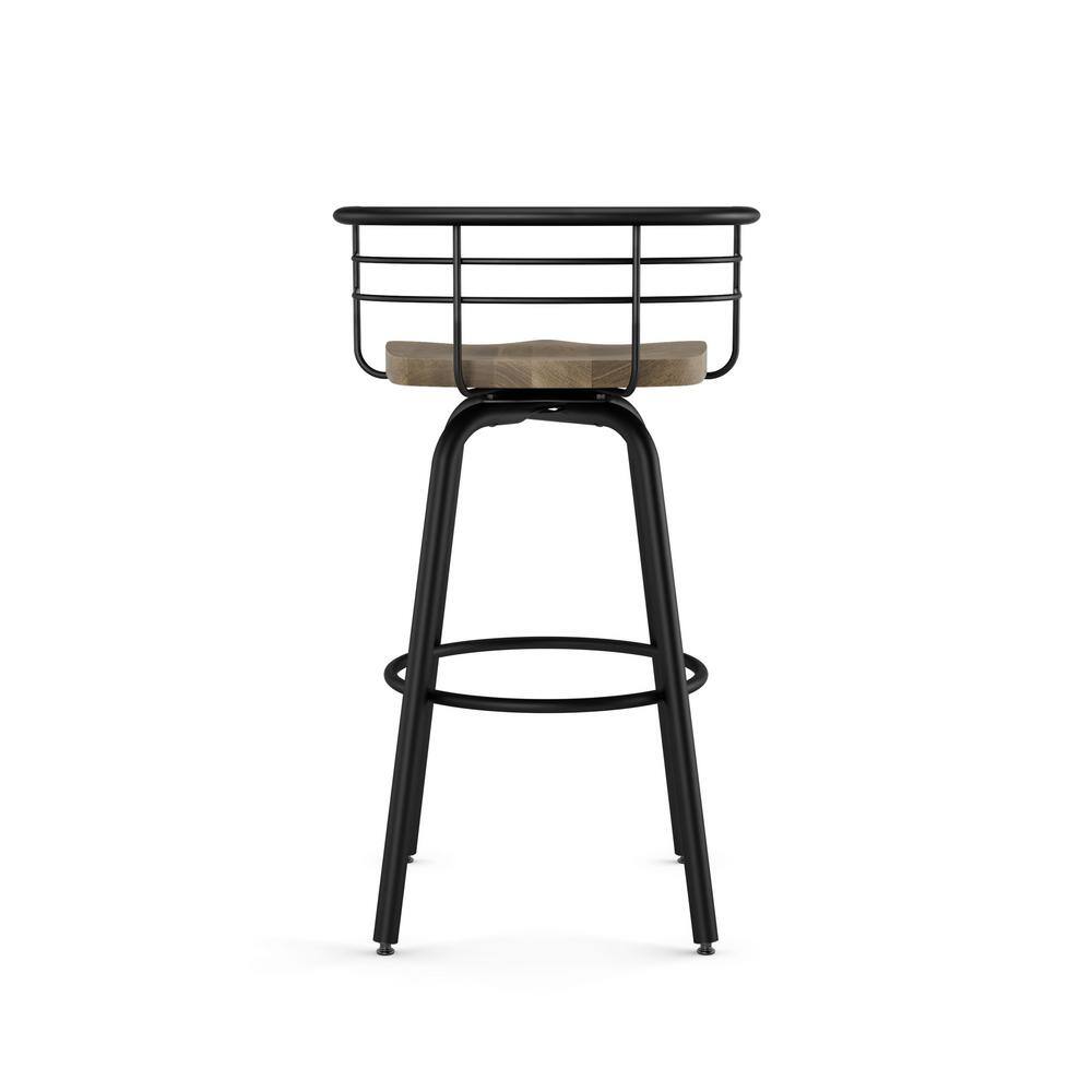 Beige Birch Wood & Black Metal Swivel Bar Stool, 36.25" Height