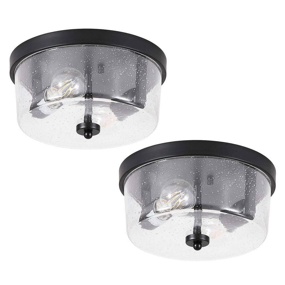 10.63 in. 2-Light Black Farmhouse Flush Mount with Seeded Glass Shade and No Bulbs Included (2-Pack) price history on PriceWatchPro