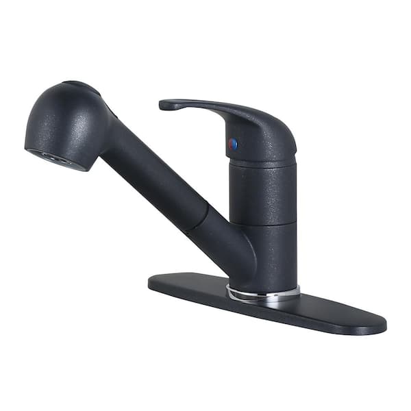AVITAS Single Handle Pull Out Sprayer Kitchen Faucet Deckplate Included and Supply Lines in Black Quartz