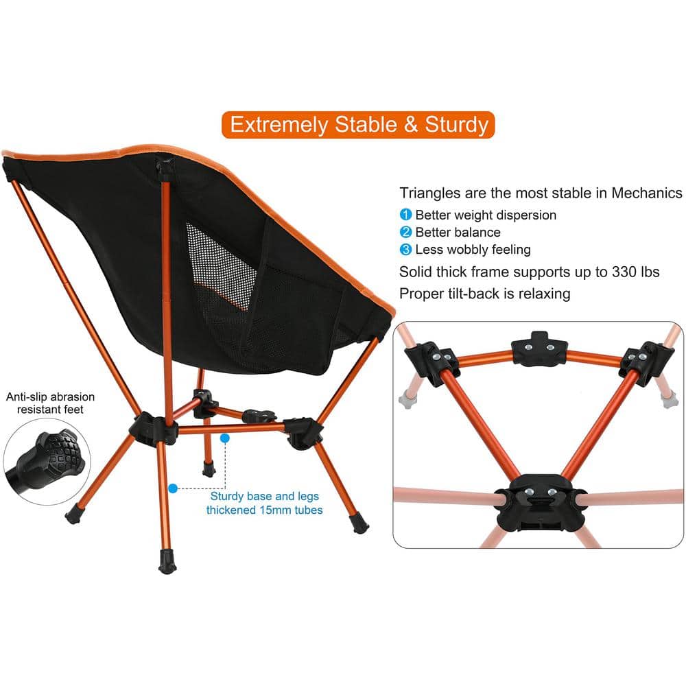 Orange Lightweight Aluminum Folding Camping Chair with Storage Bag