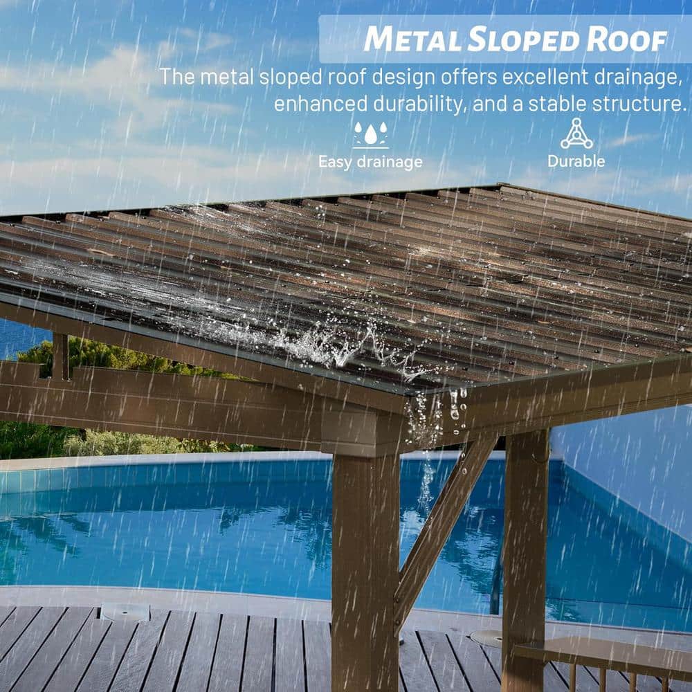 Brown Steel Hardtop Grill Gazebo with Side Shelves