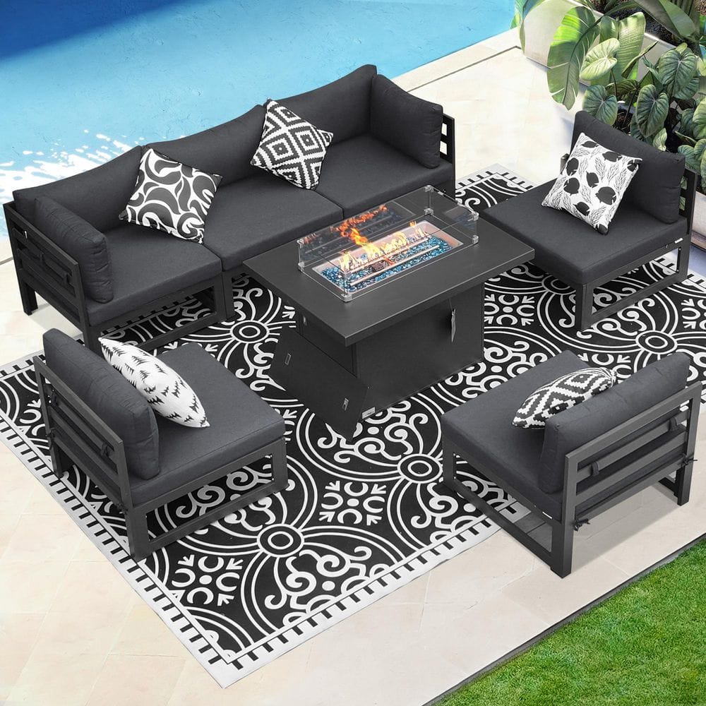 Luxury Gray 7-Piece Aluminum Patio Conversation Deep Seating Set with 55,00