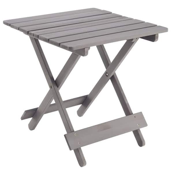 Siavonce 19.75 in. Grey Square Folding Table-Portable Outdoor Solid Wood Table for Backyard and Balcony Use