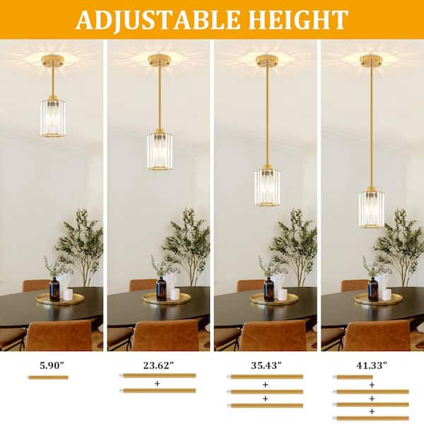 ZSMIHDOH 1-Light Gold Modern Crystal Hexagonal Pendant Light for