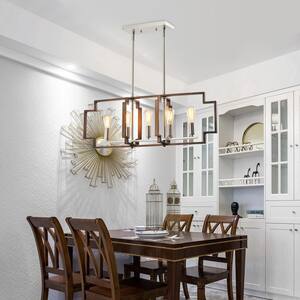 Hartford 5-Light Wood Lantern/Kitchen Island Square/Rectangle Chandelier with Wrought Iron Accents