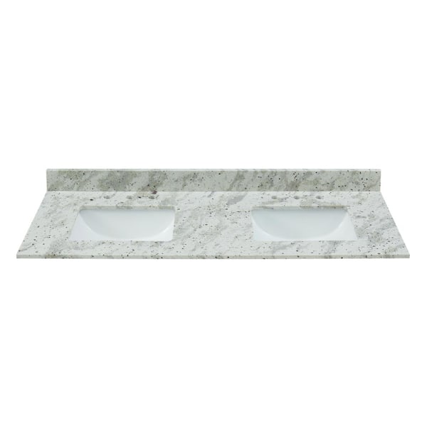 61 in. W x 22 in. D x .75 H Granite Double Basin Vanity Top in Glacier White Rectangular with White Basins
