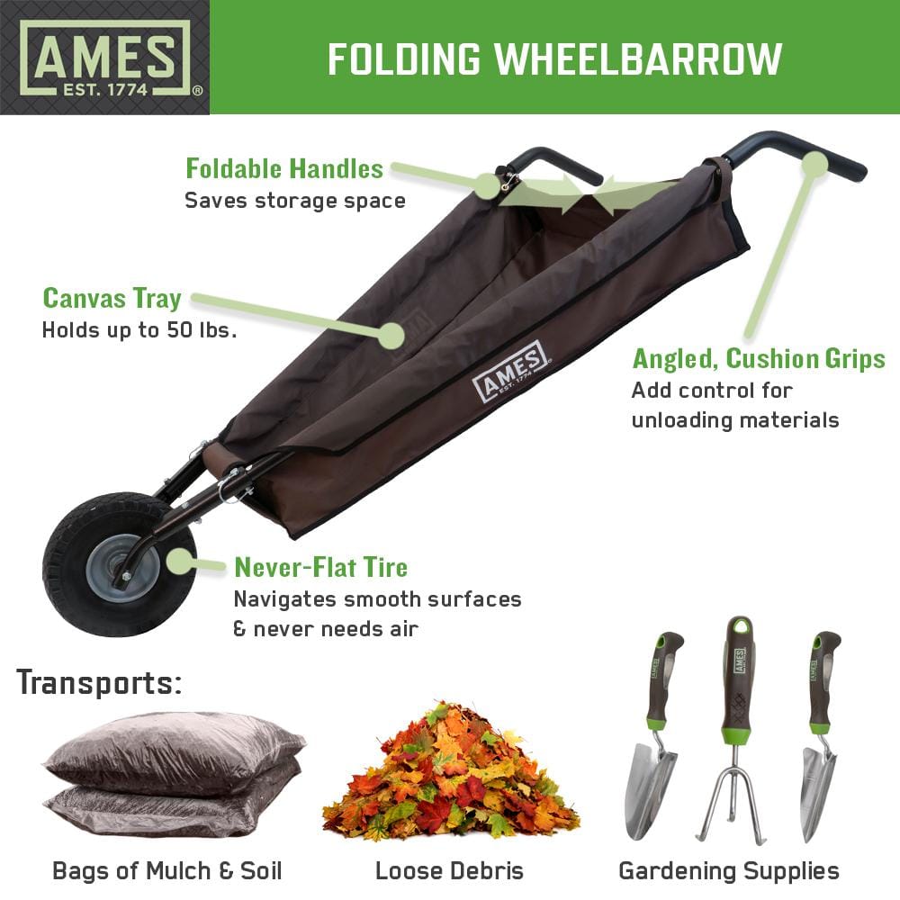 5 cu. ft. Brown Canvas Foldable Garden Wheelbarrow