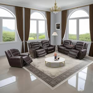 76 in. W Rolled Arm Faux Leather Rectangle Reclining Sofa in Dark Brown