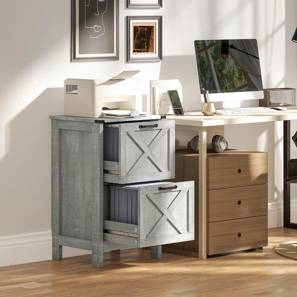 Rustic Farmhouse 18 in. W x 16 in. D x 30 in. H Gray Linen Cabinet with 2-Drawers, Light Gray Storage Cabinet