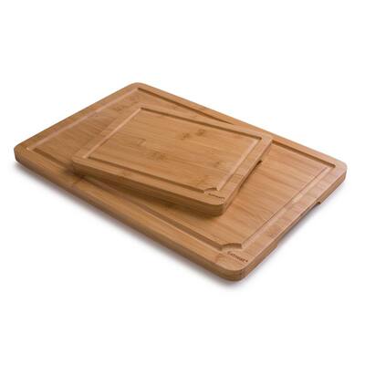 2-Piece Oversized Authentic Bamboo Cutting Board Set with Juice Grooves
