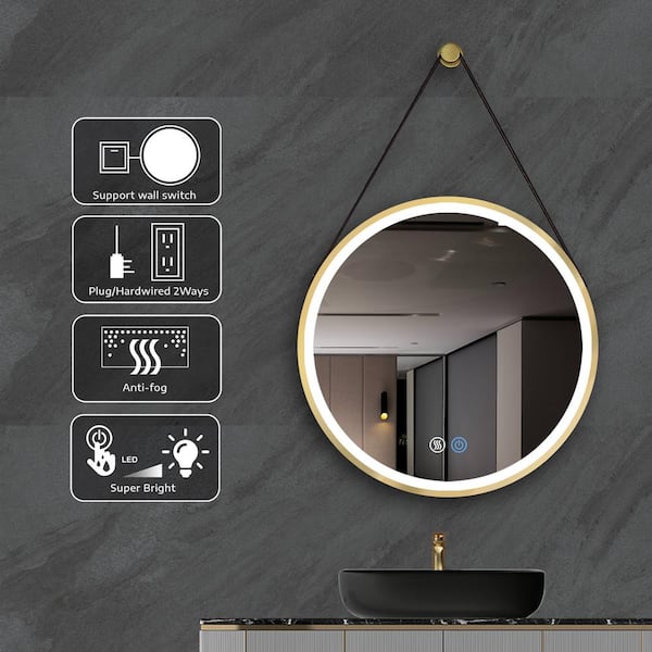 Dimakai 24 In W X H Framed Led, Round Hanging Vanity Mirror