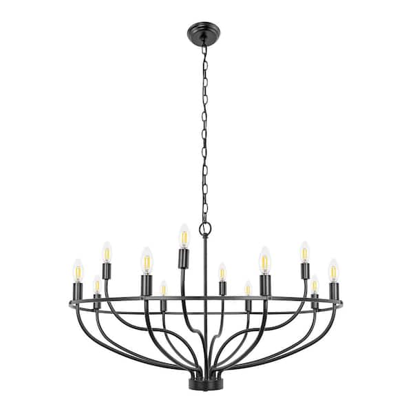 YANSUN 12-Light Farmhouse Black Chandelier with Island Circle Design for Dining Room, Living Room, or Entryway