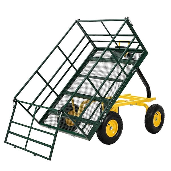 13 cu.ft Green 1500 lbs Heavy Duty Steel Garden Cart Utility Wagon with 13-Inch All-Terrain Wheels & Rotating Handle