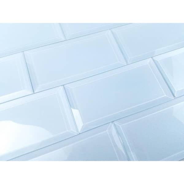 Frosted Elegance Beveled Subway 3 in. x 6 in. Glossy Blue Glass Peel and Stick Wall Tile (14 sq.ft./Case)