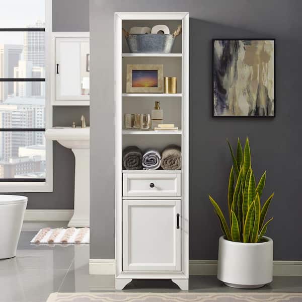 Tara 18 in. W x 15 in. D x 67.62 in. H Space Saver Linen Cabinet in White