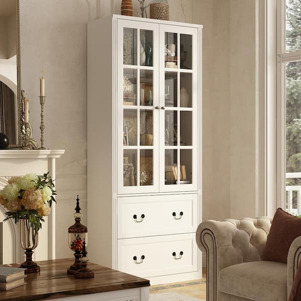 FUFU&GAGA White Wood Paint Finish Buffets And Sideboards Cupboard With  Hollow Out Carved Acrylic Doors KF390009-01 - The Home Depot