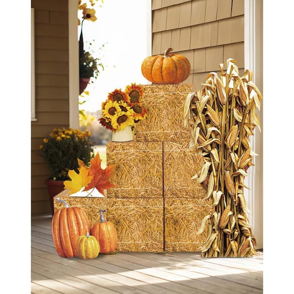 Unbranded 1.2 in Fall Harvest 10 in. Brown Artificial Plant 6 pcs Cardboard  Hay Bale Boxes with Faux Corn Stalks Autumn Decor 59C1124D1683