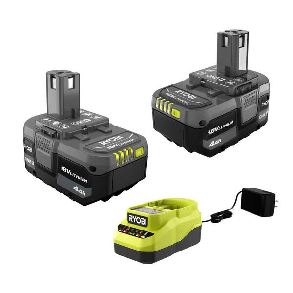 Ryobi One+18-volt battery pack containing two batteries and a charger