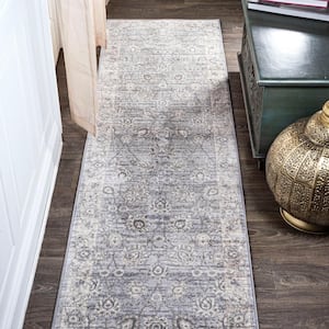 Modern Persian Vintage Moroccan Traditional Light Gray 2 ft. x 10 ft. Runner Rug