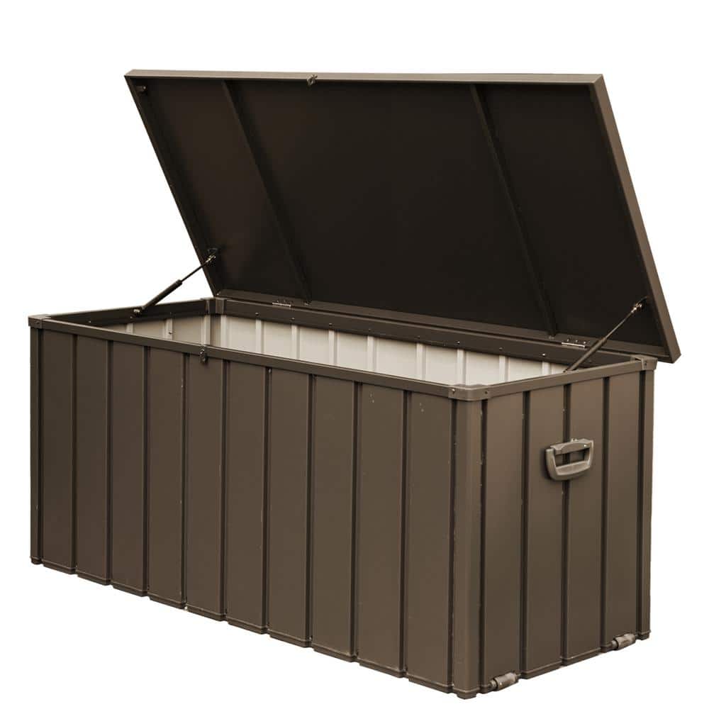 160 Gal. Dark Brown Steel Waterproof Lockable Outdoor Storage Bench with Ro