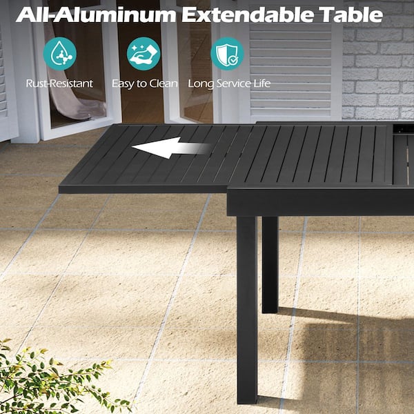 41.3 - 82.7 in. Aluminum Extendable Black Rectangular Outdoor Patio Dining Table Seats 6 - 8
