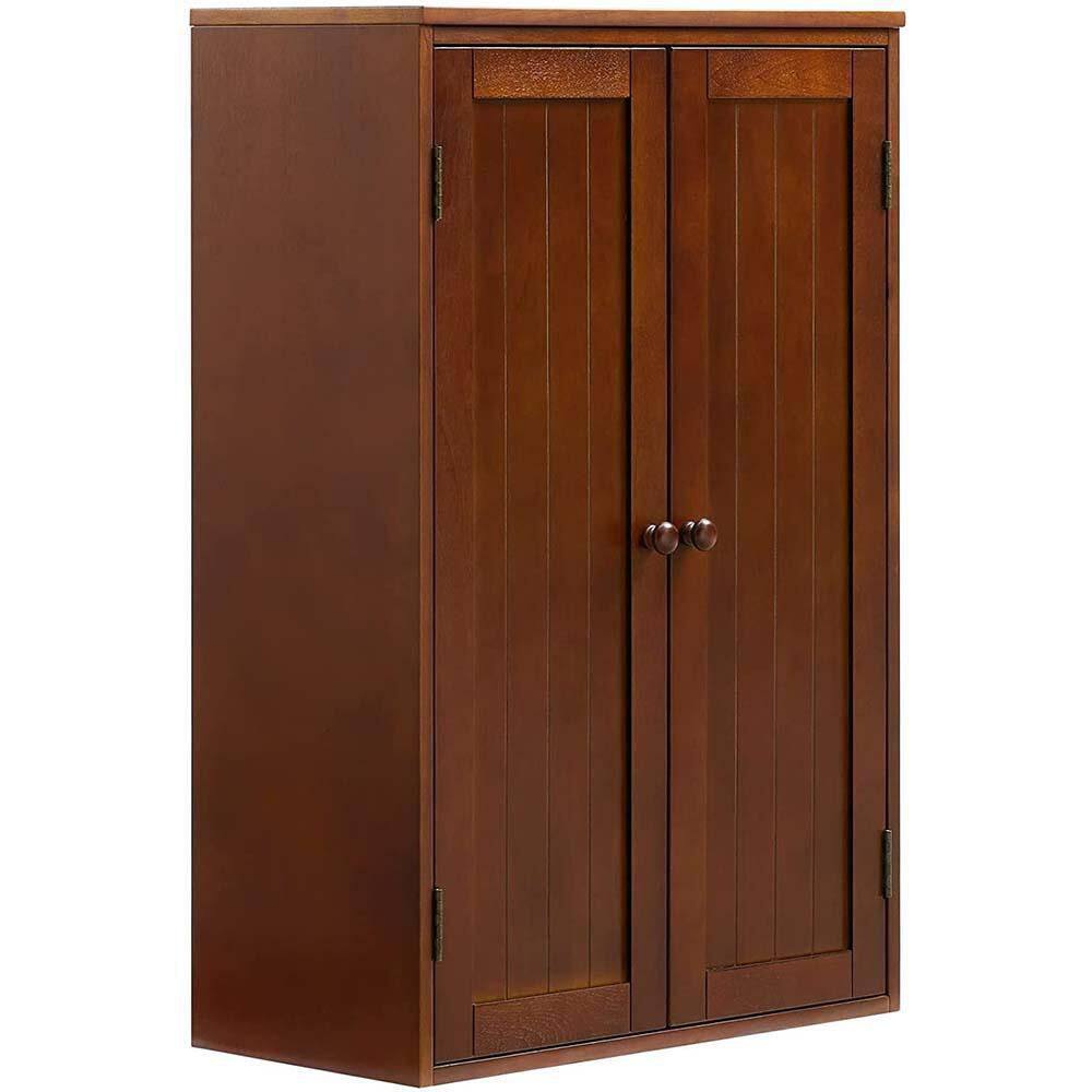 Brown Walnut Wall Storage Cabinet with Double Doors and Adjustable ...