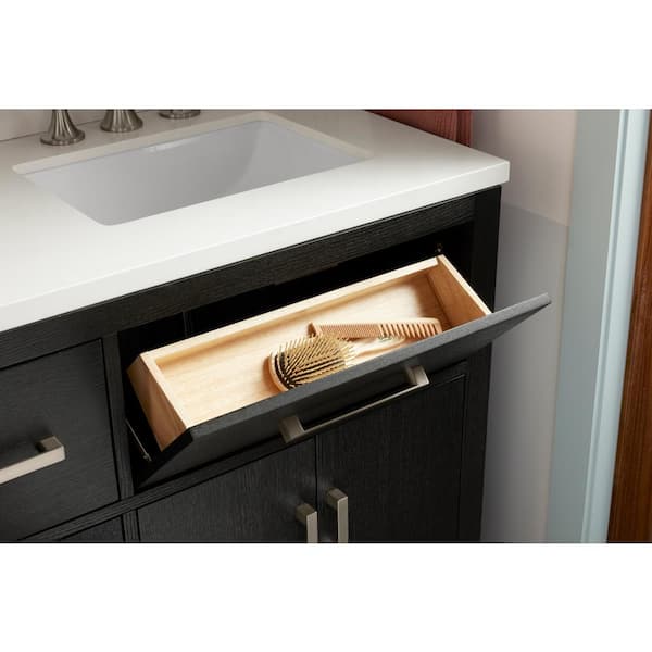 KOHLER Kresla 72.99in. Double Sink Freestanding Carbon Oak Bath Vanity with White Quartz Top Assembled