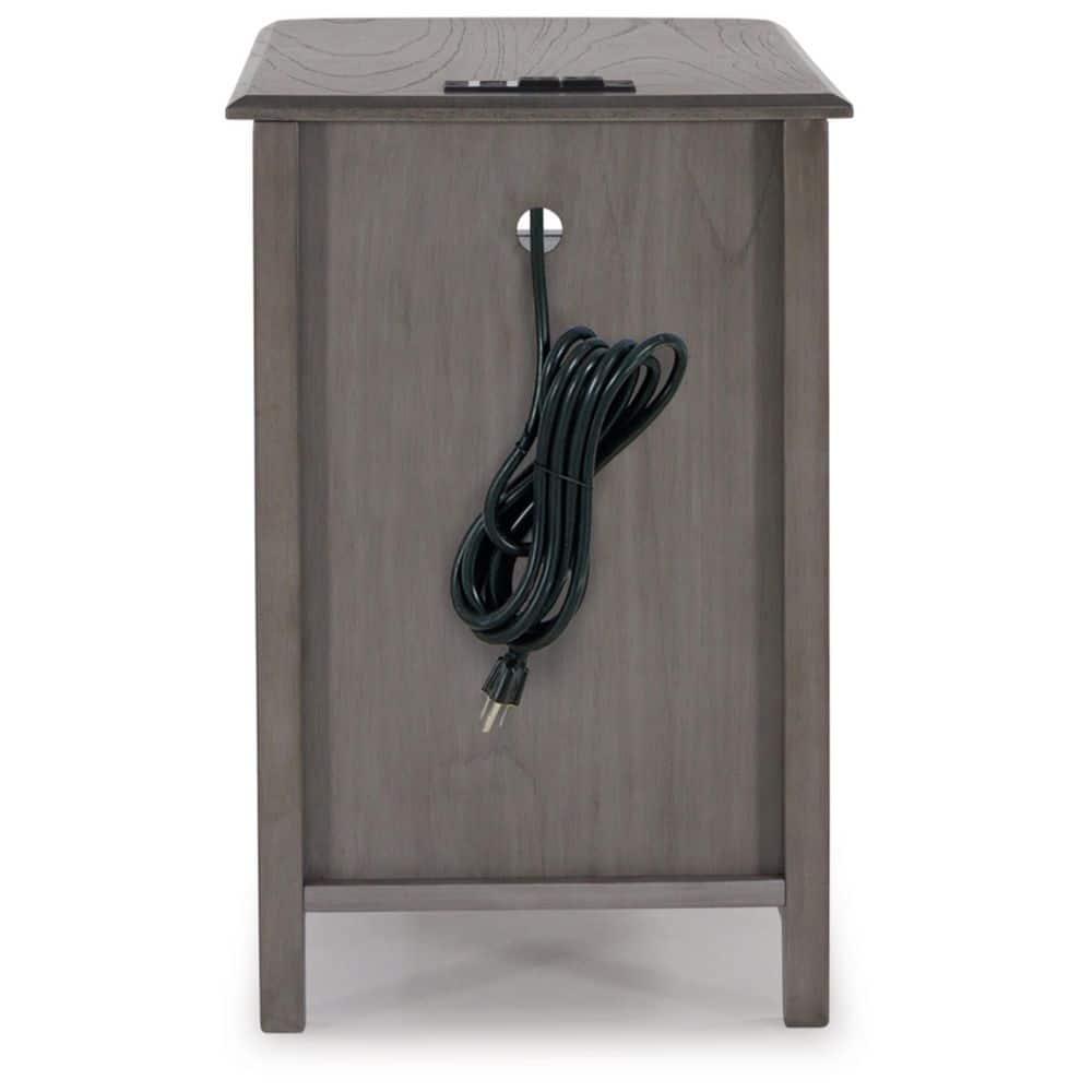 Gray Wood Rectangular End Table with Storage and USB Ports