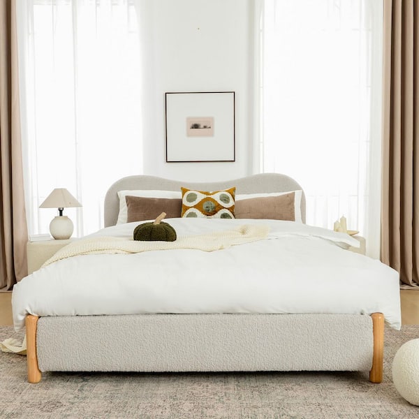 Dove Gray Solid Wood Frame Queen Size Platform Bed with Upholstered Headboard and Footboard, No Box Spring Needed