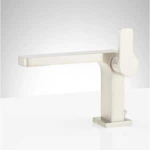 Hibiscus Single Handle Mid Arc Single Hole Bathroom Faucet with Deckplate Included in Brushed Nickel