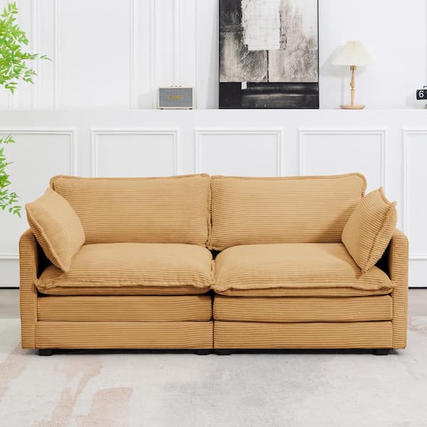JEAREY Modern Yellow Corduroy Loveseat with Two Pillows for Living