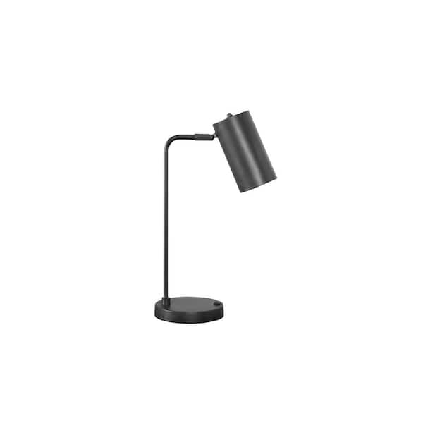 HomeRoots 17.75 in. Gray Modern Integrated LED Bedside Table Lamp with Gray Metal Shade and USB Port