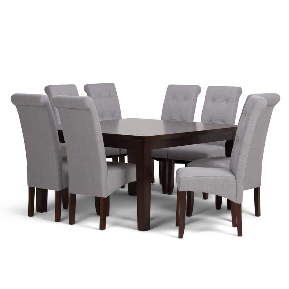 Simpli Home Cosmopolitan Transitional 9-Pc Dining Set w/ 8 Upholstered Dining Chair in Dove Grey Linen Look Fabric & 54 in. W Table -  AXCDS9-COS-DGL