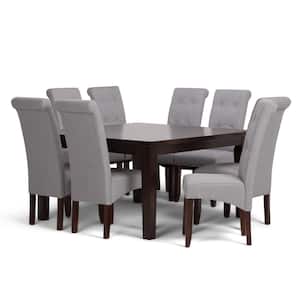 Cosmopolitan 9-Piece Dove Grey Linen Fabric and Wood Dining Set with 8-Upholstered Dining Chairs and 54 in. Wide Table