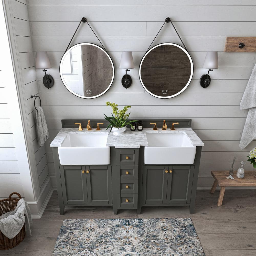 Adeline 60'' Sapphire Gray Double Bathroom Vanity with Marble Top