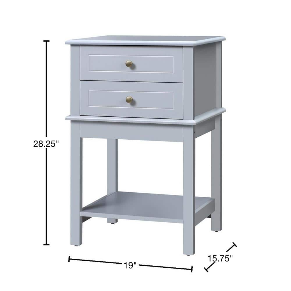 Light Gray MDF Side Table with Storage Drawers and Shelf
