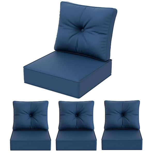 4-Piece Outdoor Cushions Deep Seat Patio Chair Cushion Chaise Lounge Chair Teak Olefin Cushion with Washable Cover