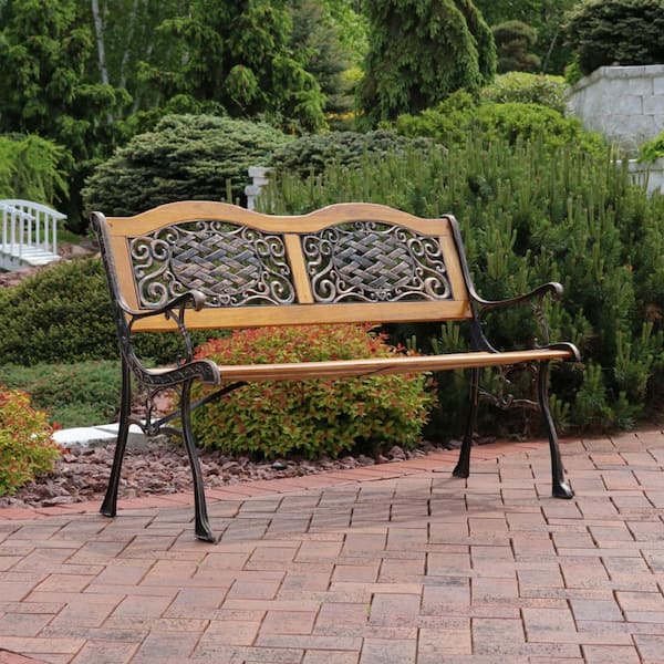 Outdoor Cast Aluminum Bench With Mesh - 40.5-inch - Garden Furniture