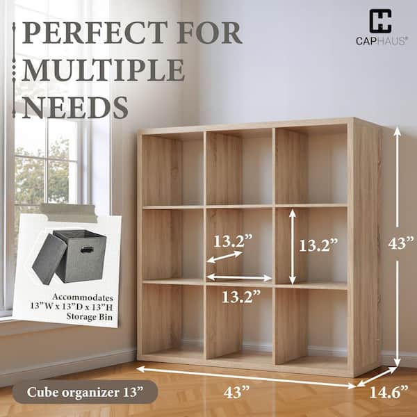 CAPHAUS 43 in. H x 43 in. W x 14.6 in. D Natural Oak 9-Cube