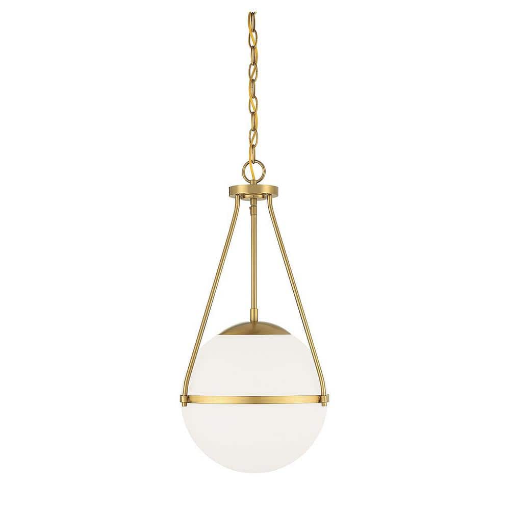13.25 in. W x 25.25 in. H 1-Light Natural Brass Standard Pendant Light with White Opal Glass Shade price history on PriceWatchPro