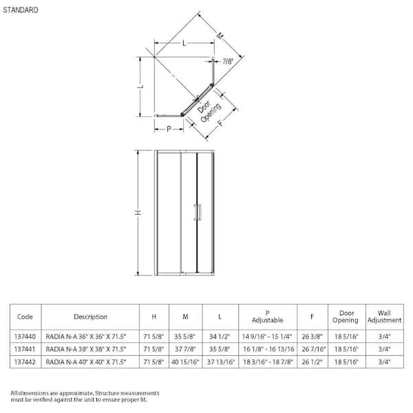 MAAX Radia 38 in. x 38 in. x 71-1/2 in. Frameless Neo-Angle MAAX Radia 38 in. x 38 in. x 71-1/2 in. Frameless Neo-Angle