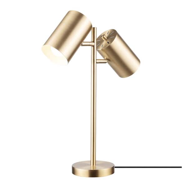Globe Electric Pratt 20 in. 2-Light Matte Brass Desk Lamp with Rotary Switch on Shades