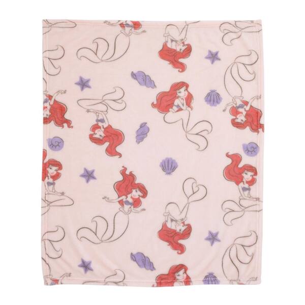 Disney The Little Mermaid Super Soft Pink Purple Red Ariel Starfish Seashell French Fiber Polyester Baby Blanket p