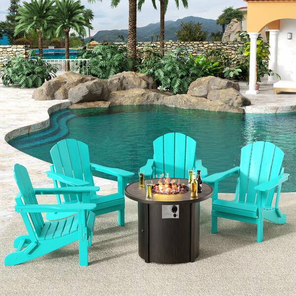 WESTIN OUTDOOR Springville Turquoise 5Piece HDPE Plastic Folding Adirondack Patio Fire Pit