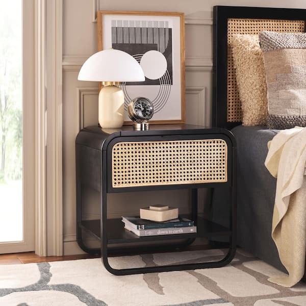 Yunis Black/Natural 1 Drawer Nightstand